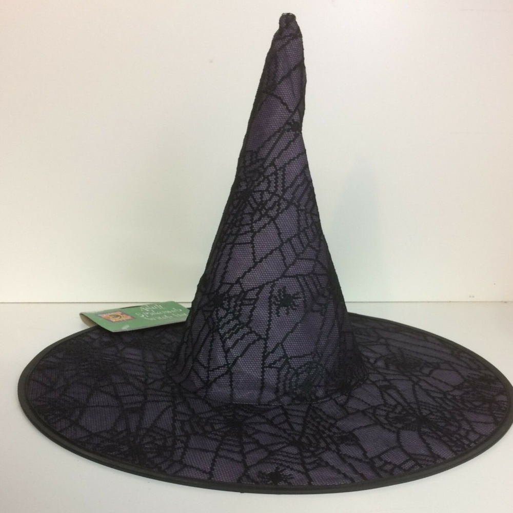 Witch's Hat Purple & Black Spider Web Adult/Large